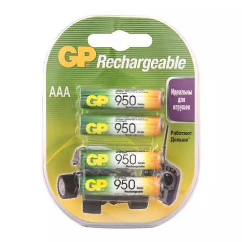 Батарейки аккумуляторные комплект 4 шт. GP AAA (HR03) Ni-Mh 950 mAh 95AAAHC-2DECRC4