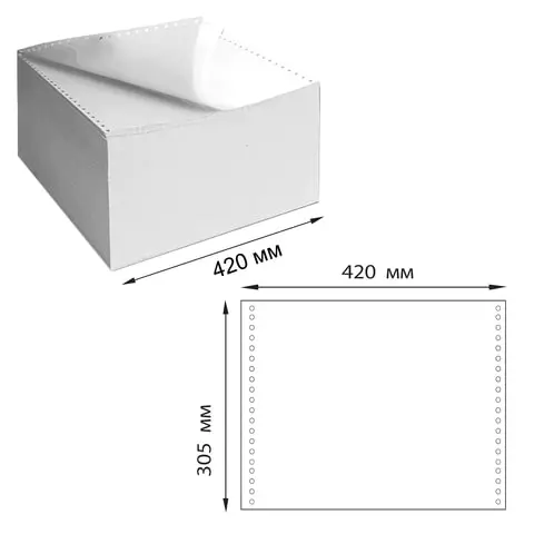 Бумага самокопирующая с перфорацией белая 420х305 мм. (12") 2-х слойная 900 комплектов белизна 90% DRESCHER