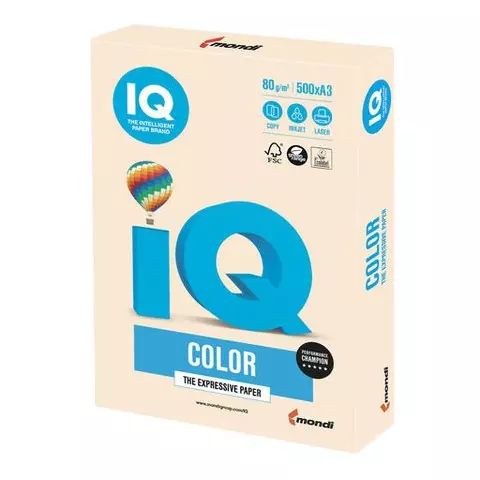 Бумага цветная IQ color большой формат (297х420 мм.) А3 80г./м2 500 л. пастель кремовая