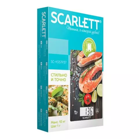 Весы кухонные Scarlett электронный дисплей max вес 10 кг. тарокомпенсация стекло