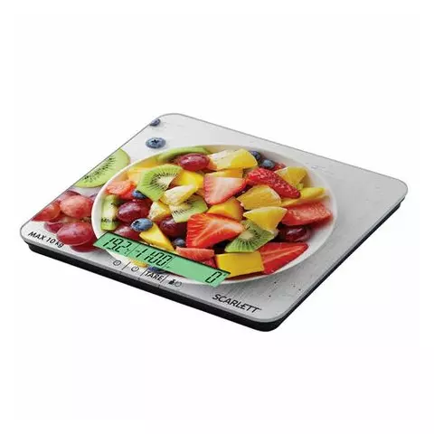 Весы кухонные Scarlett SC-KS57P48 электронный дисплей max вес 10 кг. тарокомпенсация стекло