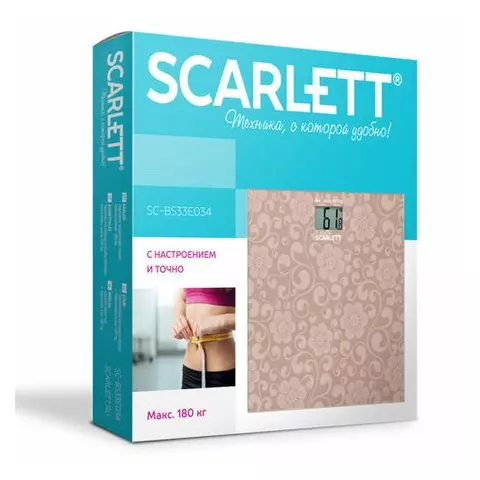 Весы напольные Scarlett электронные вес до 180 кг. квадратные стекло розовые