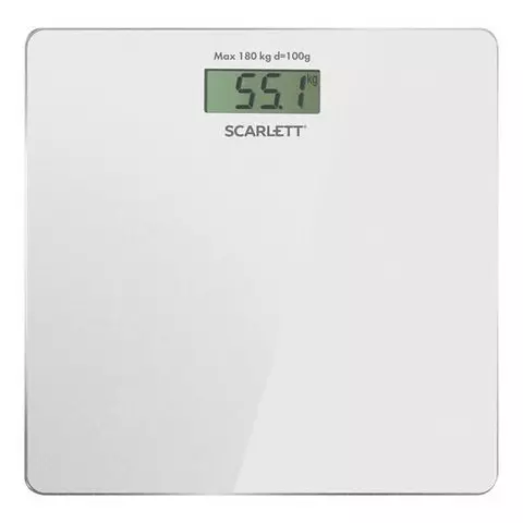 Весы напольные Scarlett электронные вес до 180 кг. квадратные стекло белые