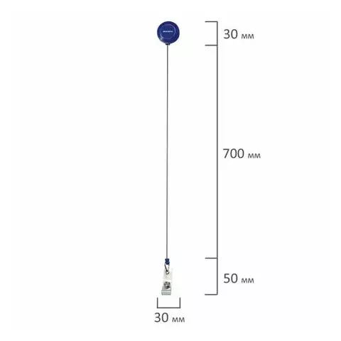 Держатель-рулетка для бейджей 70 см. петелька клип синий Brauberg