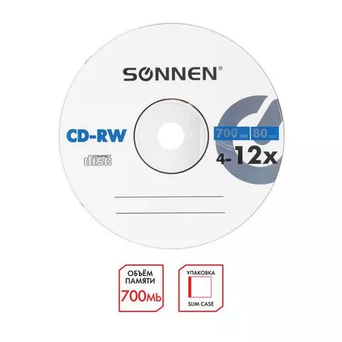 Диск CD-RW Sonnen 700 Mb 4-12x Slim Case (1 шт.)