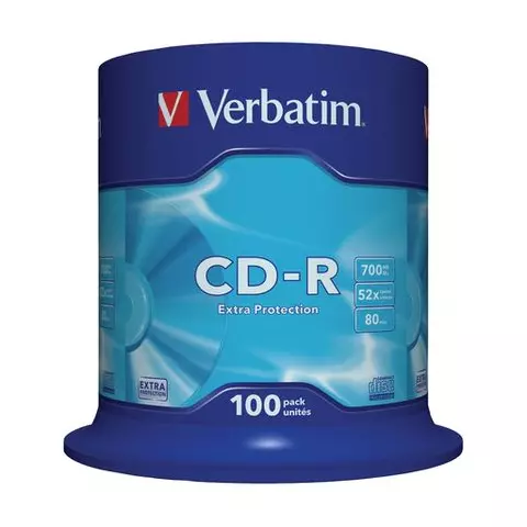 Диски CD-R VERBATIM 700 Mb 52х комплект 100 шт. Cake Box