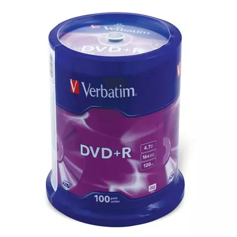 Диски DVD+R (плюс) VERBATIM 47 Gb 16x комплект 100 шт. Cake Box