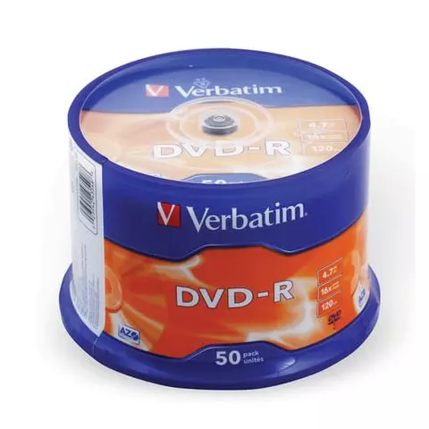 Диски DVD-R(минус) VERBATIM 47 Gb 16x комплект 50 шт. Cake Box