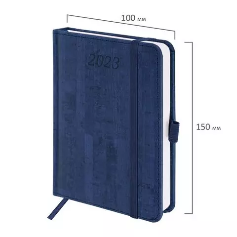 Ежедневник датированный 2023 малый формат 100х150 мм. А6 Brauberg "Wood" под кожу синий