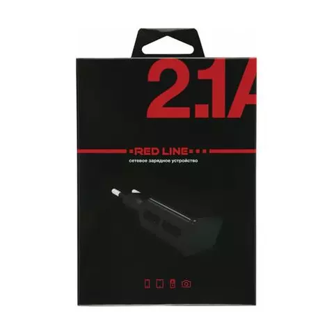 Зарядное устройство сетевое (220 В) RED LINE NT-2A 2 порта USB выходной ток 21 А черное