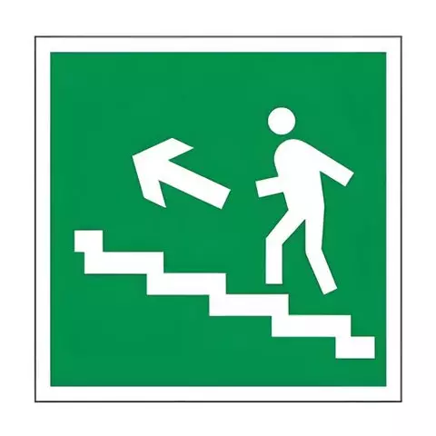 Знак эвакуационный "Направление к эвакуационному выходу по лестнице НАЛЕВО вверх" квадрат 200х200 мм. самоклейка