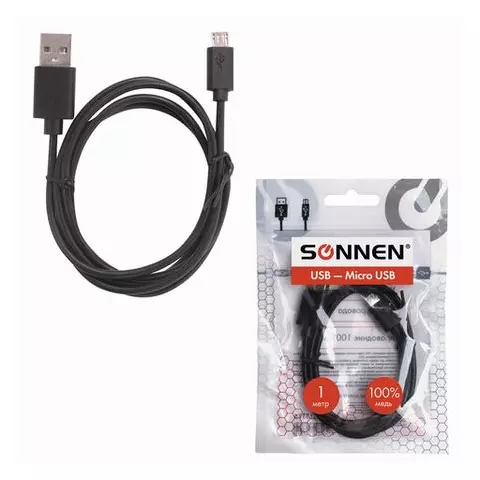 Кабель USB 2.0-micro USB 1 м. Sonnen медь для передачи данных и зарядки черный