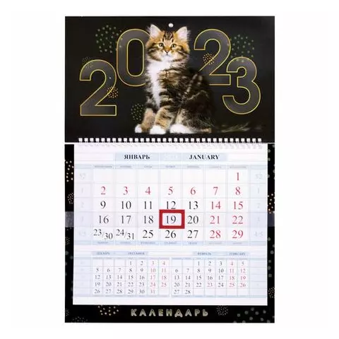 Календарь квартальный с бегунком 2023 г. 1 блок 1 гребень Соло-Люкс "Кот круглый год" Hatber