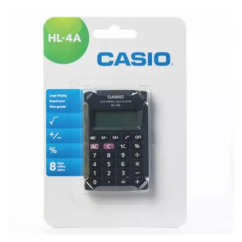 Калькулятор карманный CASIO HL-4A-S КОМПАКТНЫЙ (87х56х86 мм.) 8 разрядов питание от батареи черный