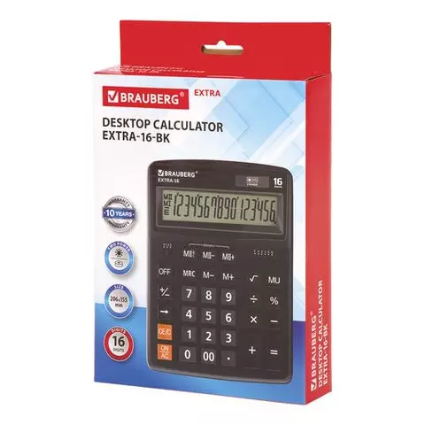 Калькулятор настольный Brauberg Extra-16-BK (206x155 мм.) 16 разрядов двойное питание черный