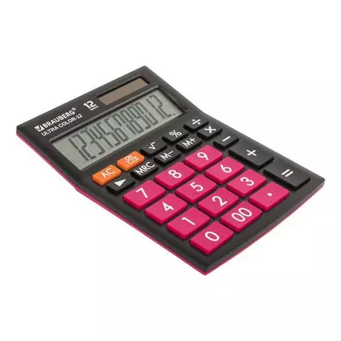 Калькулятор настольный Brauberg ULTRA COLOR-12-BKWR (192x143 мм.) 12 разрядов двойное питание ЧЕРНО-МАЛИНОВЫЙ