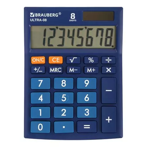 Калькулятор настольный Brauberg ULTRA-08-BU КОМПАКТНЫЙ (154x115 мм.) 8 разрядов двойное питание синий