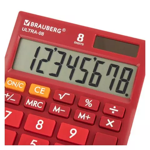 Калькулятор настольный Brauberg ULTRA-08-WR КОМПАКТНЫЙ (154x115 мм.) 8 разрядов двойное питание бордовый