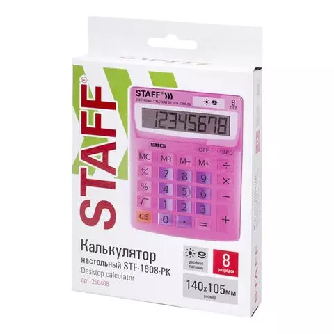 Калькулятор настольный Staff STF-1808-PK КОМПАКТНЫЙ (140х105 мм.) 8 разрядов двойное питание розовый
