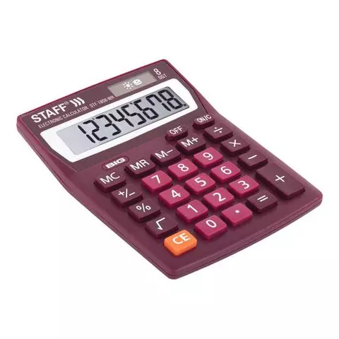 Калькулятор настольный Staff STF-1808-WR КОМПАКТНЫЙ (140х105 мм.) 8 разрядов двойное питание бордовый