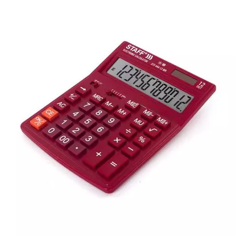 Калькулятор настольный Staff STF-444-12-WR (199x153 мм.) 12 разрядов двойное питание бордовый