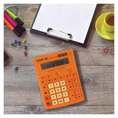 Калькулятор настольный Staff STF-888-12-RG (200х150 мм.) 12 разрядов двойное питание оранжевый