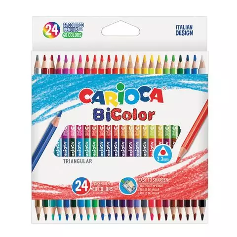 Карандаши двусторонние CARIOCA "Bi-color" 24 шт. 48 цветов трехранные заточенные