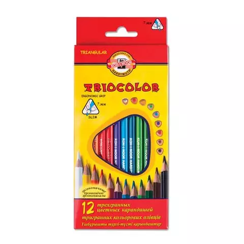 Карандаши цветные Koh-i-Noor "Triocolor" 12 цветов трехгранные грифель 32 мм.