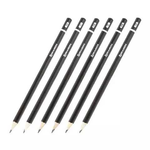 Карандаши чернографитные разной твердости набор 6 шт. 2H-2B Brauberg "Line"