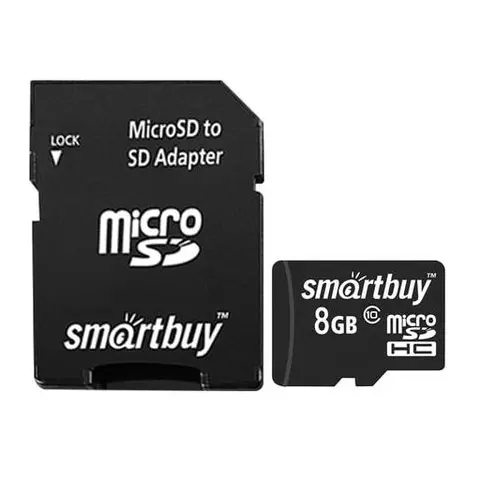 Карта памяти micro SDHC 8 GB Smartbuy 10 Мб/сек. (class 10) с адаптером