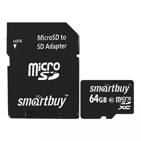 Карта памяти micro SDXC 64 GB Smartbuy 10 Мб/сек. (class 10) с адаптером