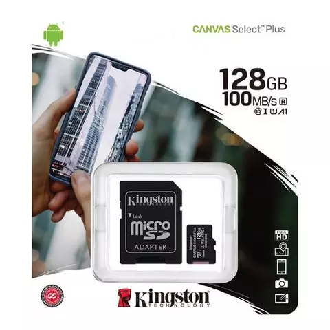 Карта памяти microSDXC 128 GB Kingston Canvas Select Plus UHS-I U1100 Мб/с (class 10) адаптер SDCS2/128 GB