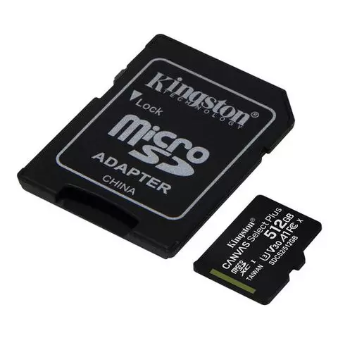 Карта памяти microSDXC 512 GB Kingston Canvas Select Plus UHS-I U3100 Мб/с (class 10) адаптер