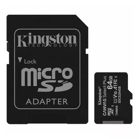 Карта памяти microSDXC 64 GB Kingston Canvas Select Plus UHS-I U1 100 Мб/с (class 10) адаптер