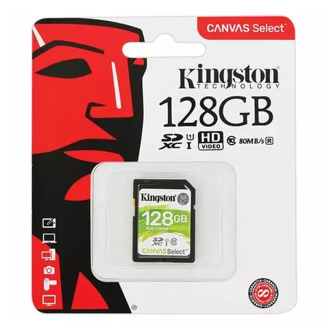 Карта памяти SDXC 128 GB Kingston Canvas Select Plus UHS-I U1 100 Мб/сек (class 10)