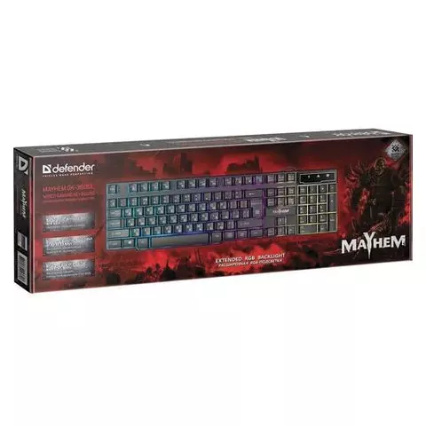 Клавиатура проводная игровая Defender Mayhem GK-360DL USB 104 клавиши с подсветкой черная
