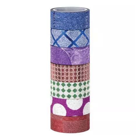 Клейкие ленты полимерные для декора с блестками "геометрия" 15 мм. х 3 м. 7 цветов Остров cокровищ