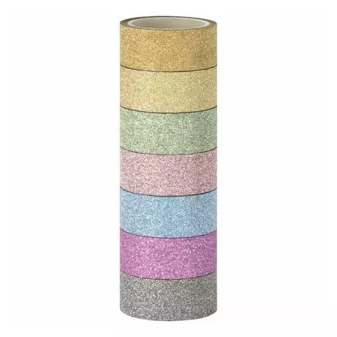 Клейкие ленты полимерные для декора с блестками "ПАСТЕЛЬ" 15 мм. х 3 м. 7 цветов Остров cокровищ