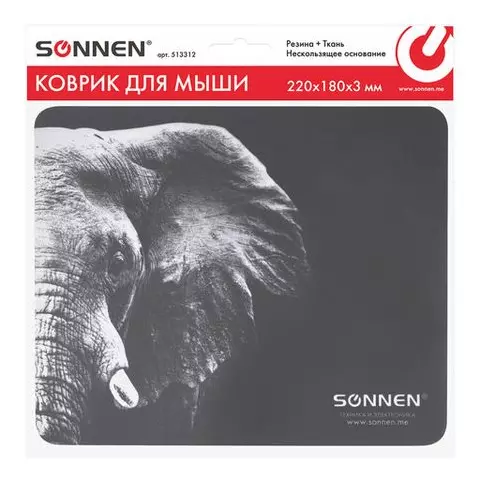 Коврик для мыши Sonnen "ELEPHANT" резина + ткань 220х180х3 мм.