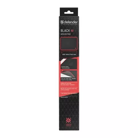 Коврик для мыши игровой Defender Black M ткань + резина 360x270x3 мм. черный