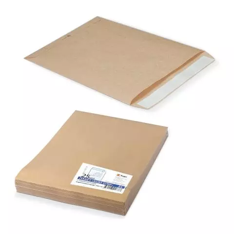 Конверт-пакеты Е4+ плоские (300х400 мм.) до 300 листов крафт-бумага отрывная полоса комплект 25 шт.