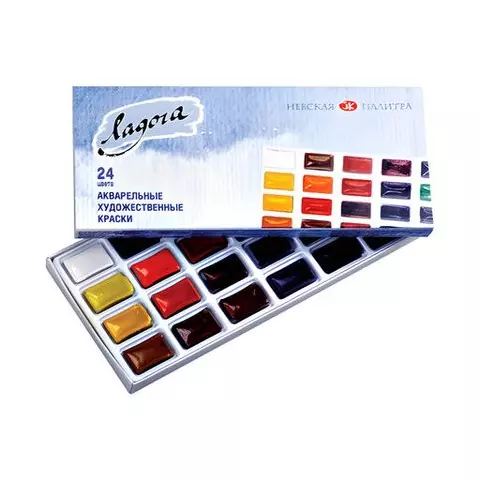 Краски акварельные художественные "Ладога" 24 цвета кювета 25 мл. картонная коробка