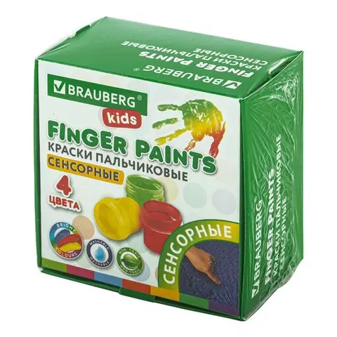 Краски пальчиковые сенсорные для малышей от 1 года 4 цвета по 40 мл. Brauberg Kids