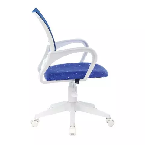 Кресло Brabix "Fly MG-396W" с подлокотниками пластик белый сетка темно-синее с рисунком "Space"