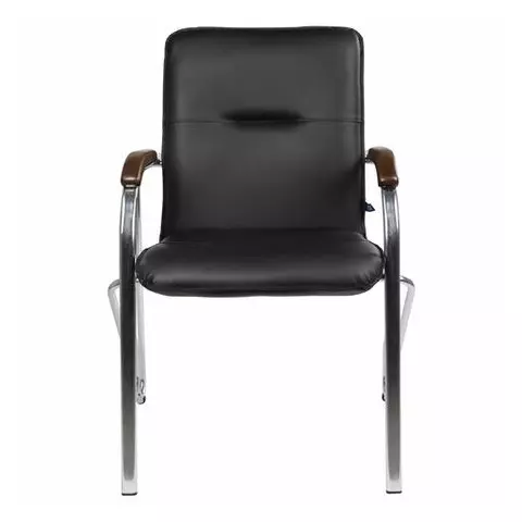 Кресло для приемных и переговорных "Samba" деревянные накладки хромированный каркас кожзам черный