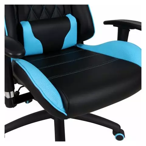 Кресло компьютерное Brabix "GT Master GM-110" две подушки экокожа черное/голубое