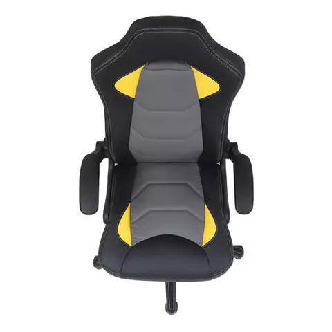 Кресло компьютерное Brabix "Skill GM-005" откидные подлокотники экокожа черное/желтое