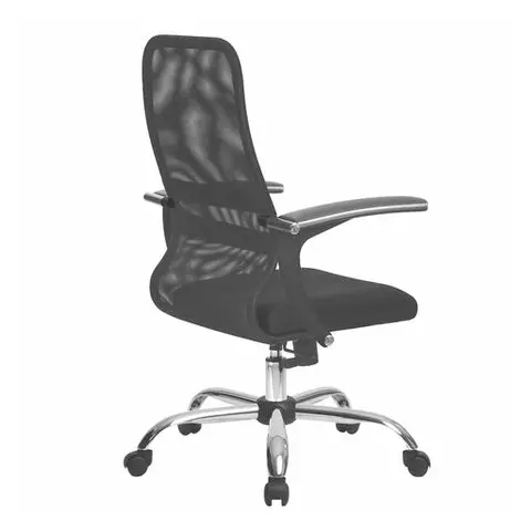 Кресло Метта "SU-C-8-Т" хром с подлокотниками ткань-сетка сиденье мягкое черное