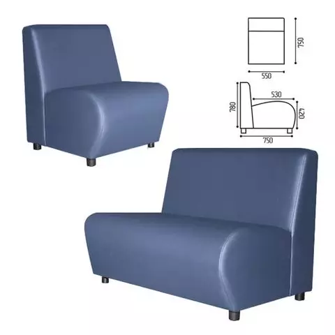 Кресло мягкое "Клауд" "V-600" 550х750х780 мм. без подлокотников экокожа голубое