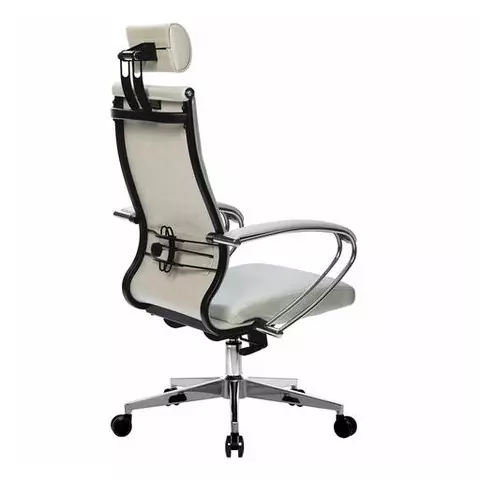 Кресло офисное Метта "К-34" хром рецик. кожа подголовник сиденье и спинка мягкие белое